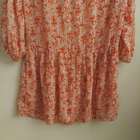 ZARA Orange Floral Drop Waist Ruffle Lightweight Boho Dress - Picture 13 of 14